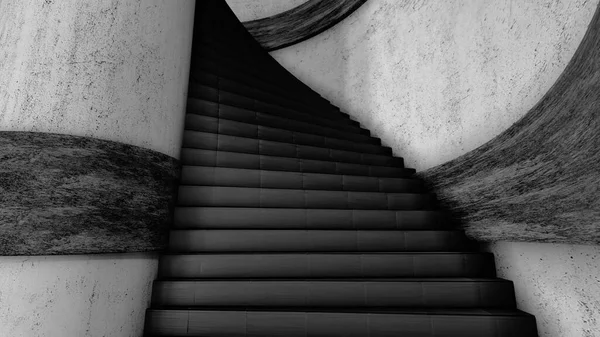 Subiendo las escaleras negras en forma de espiral a lo largo de paredes grises, bucle sin costuras. Animación. Vista minimalista del movimiento a través de la espiral staicase, monocromo . —  Fotos de Stock