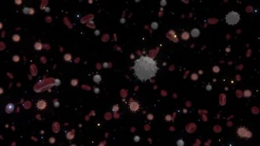 Kandaki mikroskop altında grip COVID 19 virüs hücresi ile soyut tıbbi geçmiş. Animasyon. Coronavirus Covid-19 salgını geçmişi. Pandemik sağlık riski kavramı