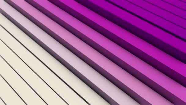 Textura abstracta con líneas diagonales volumétricas. Animación. Fondo minimalista 3D con rayas blancas y rosadas que parecen escaleras, bucle sin costuras . — Vídeo de stock