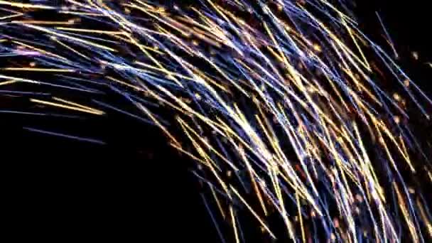 Flusso astratto di linee e punti. Animazione. Bellissimo movimento colorato di brevi trattini luminosi e minuscole particelle sfocate isolate su sfondo nero, loop senza soluzione di continuità . — Video Stock