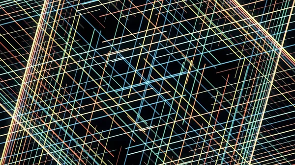 Hypnotic grid of lines creates geometric patterns. Animation. Computer graphics of hypnotic animation with moving lines in grid and geometric pattern