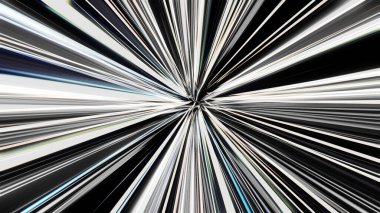 Başka bir galaksiye hiper atlama ile soyut yaratıcı kozmik arka plan. Animasyon. Işık hızı, parlak mavi ve beyaz ışınlar hareket halinde, kusursuz döngü.