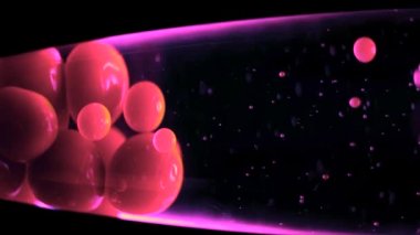 Siyah arka planda lav lambası. Kavram. Yakın plan parlayan lav lambası kabarcıkları yatay olarak hareket eder. Neon lambalı güzel, parlak baloncuklar. Retro dekor