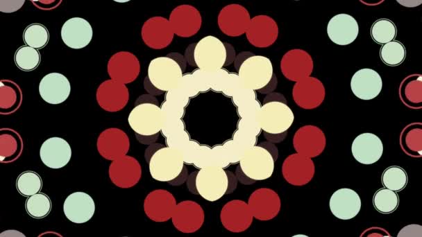 Kleurrijke bloemrijke cirkel barsten, motion graphics achtergrond, naadloze lus. Animatie. Veelkleurige abstracte beweging van ronde vormen met caleidoscoop-effect. — Stockvideo