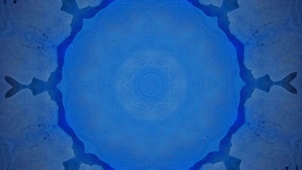 Delicate watercolor blue flower, mandala background. Media. Kaleidoscopic effect of changing round shapes, seamless loop, concept of relaxation. — Stock Video