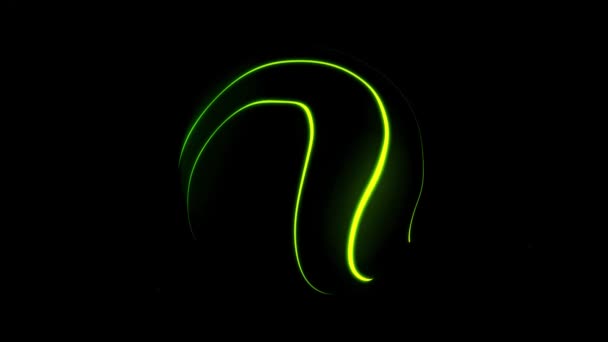 Абстрактные изогнутые зеленые полосы неонового света, движущиеся вокруг черной сферы. Анимация. Протекающие линии яркости вокруг трехмерной фигуры, бесшовная петля. — стоковое видео