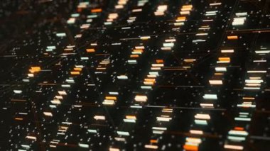 Siber uzayda hareket eden soyut uygulama kodu. Animasyon. Sunucu veya bilgisayar içindeki verilerin hareket ve işlemesi, yapay zeka kavramı.