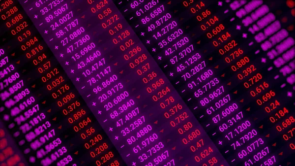 Market wall with financial indexes of stock companies. Animation. Stock market or stock exchange information with data of price, business economic and finance concept. — Stock Photo, Image