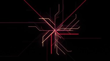 Siyah arkaplandaki soyut, karmaşık, dar çizgiler. Animasyon. Düz çizgiler ortaya çıkar ve insan vücudundaki kan damarlarını taklit ederek birbirleriyle bağlantı kurarlar..