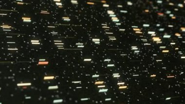 Siber uzayda hareket eden soyut uygulama kodu. Animasyon. Sunucu veya bilgisayar içindeki verilerin hareket ve işlemesi, yapay zeka kavramı.