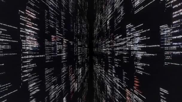 Source code walls on black background. Animation. Dive into cyberspace with walls of source code on black background. Programs and codes of matrix cyberspace — Stock Video