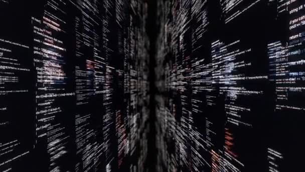 Source codes in cyberspace on black background. Animation. Dive into cyberspace with walls of source code. Access to matrix through software with codes — Stock Video