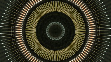 Siyah zemin üzerinde büyük halkalar gösteren soyut hareketler, kusursuz döngü. Animasyon. Titreyen daireler genişliyor, renk değiştiriyor ve yanıp sönüyor..