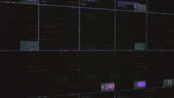 Block av abstrakt programkod flödar och förändras på svart bakgrund. Animering. Data som strömmar på skärmen på en dator eller bärbar dator, IT, programvaruutveckling och hacking koncept. — Stockvideo