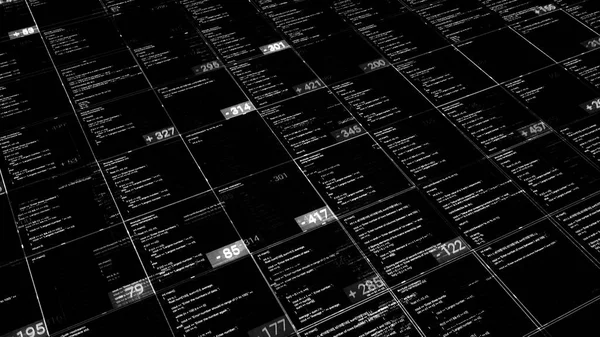 Comandos terminales linux blancos sobre fondo negro, bucle sin fisuras. Animación. Líneas de software que se ejecutan en el monitor del ordenador, monocromo. — Foto de Stock