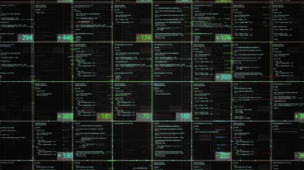 Programmierblöcke von Code auf schwarzem Hintergrund, nahtlose Schleife. Animation. Abstraktes Computerskript, Programmiercode als Technologie-Hintergrund. — Stockfoto