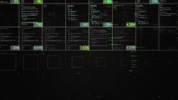 Programming blocks of code on black background, seamless loop. Animation. Abstract computer script, programming code as technology background. — Stock Video