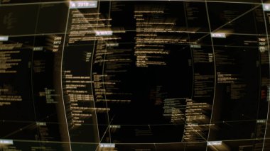 Programlama kodunun soyut sistem hatası, bilgisayar çökmesi. Animasyon. Patlayacak bilgisayarın görüntüsü, programlamada arıza, kusursuz döngü.