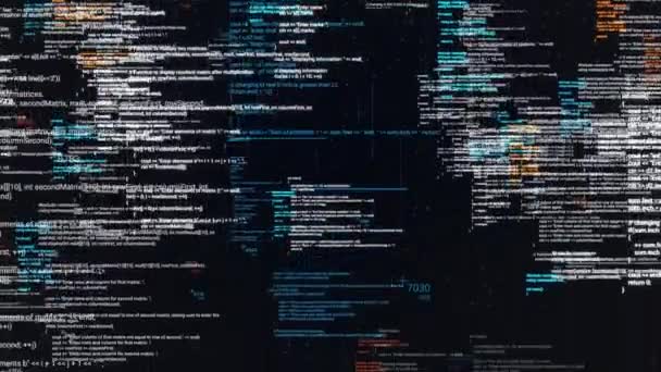 Codice astratto del computer in esecuzione in uno spazio virtuale. Animazione. Codice di programmazione con linee mobili isolate su sfondo nero sreen, loop senza soluzione di continuità. — Video Stock