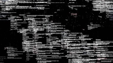 Soyut programlama kodu siyah arkaplandaki bloklara kaymış, kusursuz döngü. Animasyon. Yazılım geliştiricisi ve bilgisayar betiğinin teknoloji arkaplanı.