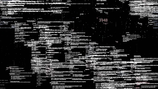 Código de programación abstracto dividido en bloques sobre fondo negro, bucle sin fisuras. Animación. Antecedentes tecnológicos del desarrollador de software y script informático. —  Fotos de Stock