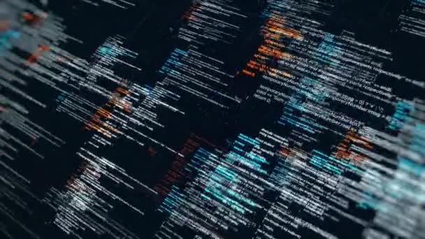 Résumé du code source numérique d'un programme informatique sur écran virtuel. Animation. Enregistrement des statistiques et traitement des données sur fond noir, boucle transparente. — Video