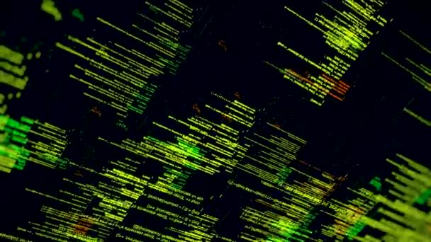 Linee orizzontali verdi astratte di dati fluenti. Animazione. Simboli che cambiano velocemente e si muovono isolati su sfondo nero, loop senza soluzione di continuità, concetto di hacking e tecnologie informatiche. — Video Stock