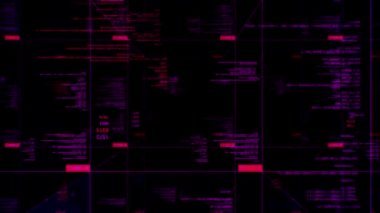 Dünya çapında küresel internet kavramı. Animasyon. Siyah arkaplanda değişen sayılara ve çalışan bilgisayar kodlarına sahip soyut bloklar, pürüzsüz döngü.