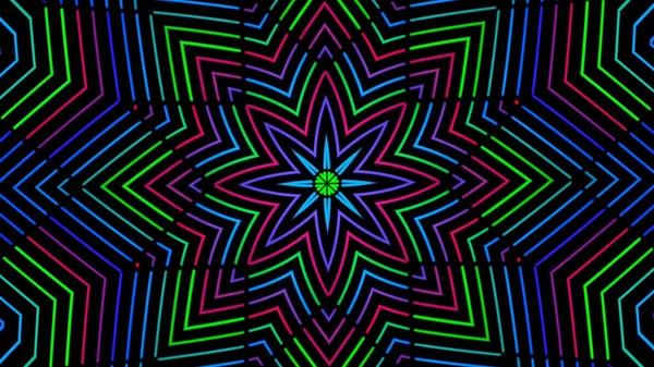 Abstrakter, radialer Hintergrund mit Animation beweglicher, farbenfroher Muster. Animation. Cartoon-Kaleidoskop, Konzept des LSD-Effekts, nahtlose Schleife. — Stockfoto