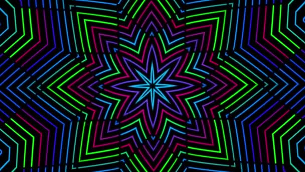 Abstract radial background with animation of moving colorful patterns. Animation. Cartoon kaleidoscope, concept of LSD effect, seamless loop. — Stock Video