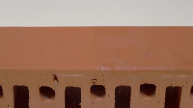Beyaz arka planda içi boş terracotta yapı taşlarını taşıma konsepti. Yaratıcı