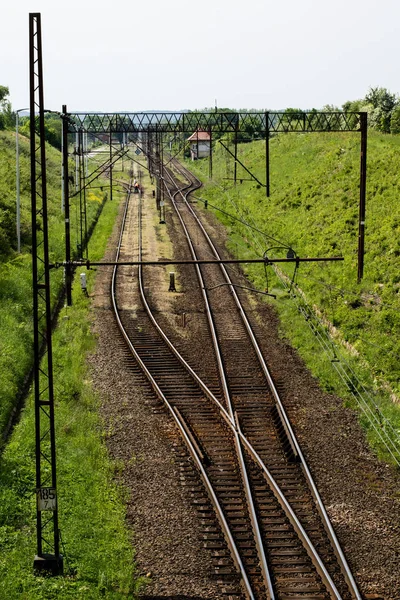 Línea Ferroviaria Para Trenes Alta Velocidad Línea Ferroviaria Tracción Eléctrica — Foto de Stock