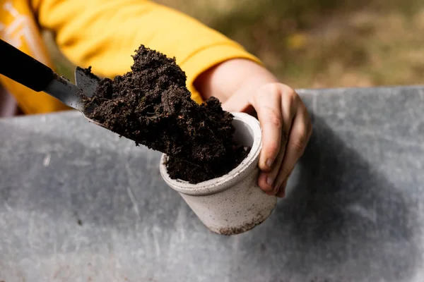 Solo Preto Vasos Flores Destinados Cultivo Flores Transplante Plantas Jardim — Fotografia de Stock