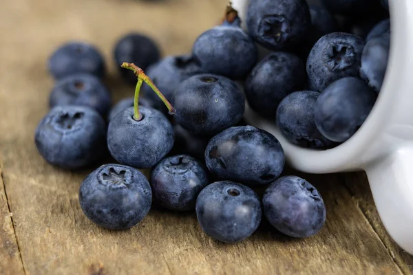 Ripe Blueberry Fruit Container Wooden Kitchen Table Fruit Prepared Dessert — Stock Photo, Image