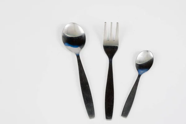 Couverts Disposés Sur Une Table Cuisine Blanche Accessoires Pour Cuisine — Photo