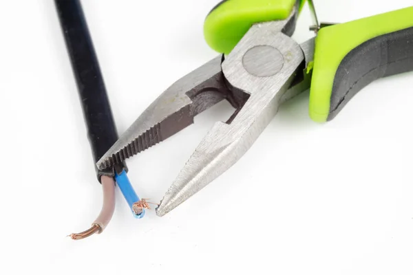 Cable Cutters Insulated Electric Wire Accessories Electricians White Background — Stock Photo, Image