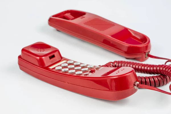 Oude Rode Telefoon Met Een Toestel Een Telefoon Instellen Vanaf — Stockfoto