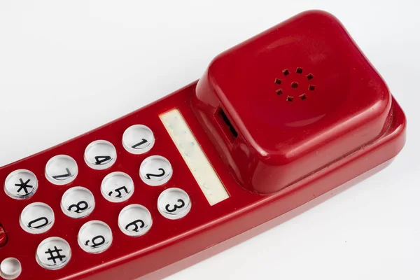 Vieux Téléphone Rouge Avec Combiné Téléphone Des Années Fond Blanc — Photo