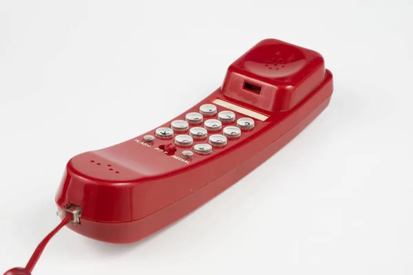Старый Красный Телефон Телефоном Телефонный Набор Девяностых Годов Белый Фон — стоковое фото