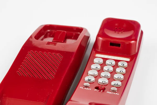 Παλαιό Κόκκινο Τηλέφωνο Ένα Ακουστικό Ένα Τηλέφωνο Από Δεκαετία Του — Φωτογραφία Αρχείου