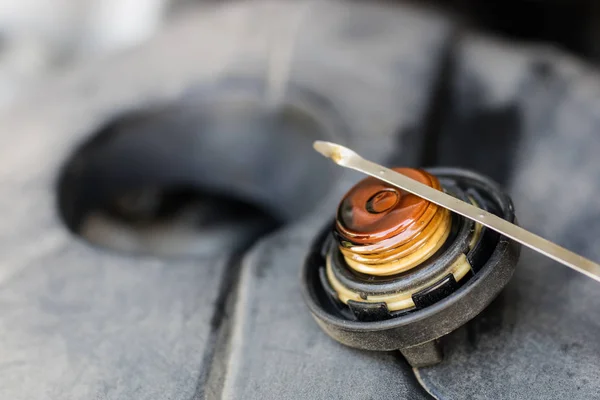 Oil Filler Car Engine Replenishing Liquids Drive Unit Place Car — Stock Photo, Image