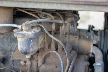 Eski dizel motor. Kullanılmayan bir motor iç. Yer - mekanik atölye.