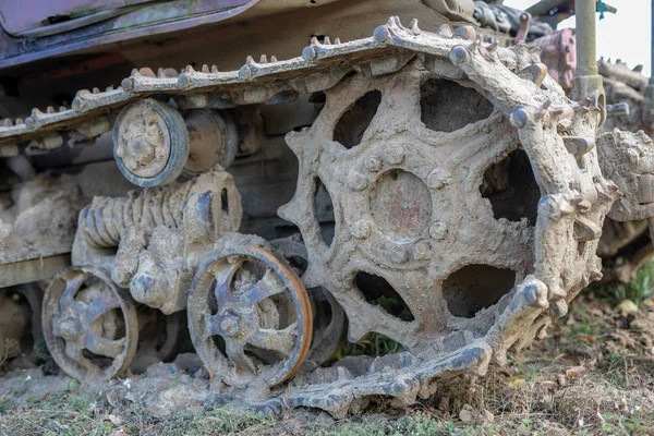 Gammal Bulldozer För Utjämning Marken Utrustning För Markarbeten Bevakad Fält — Stockfoto