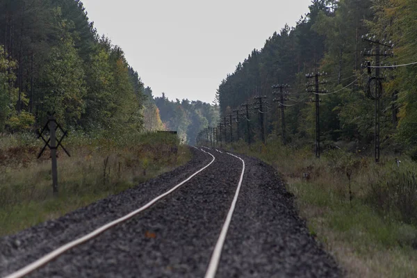 Staré Železniční Trakce Střední Evropě Železniční Trať Výstavbě Období Podzimu — Stock fotografie