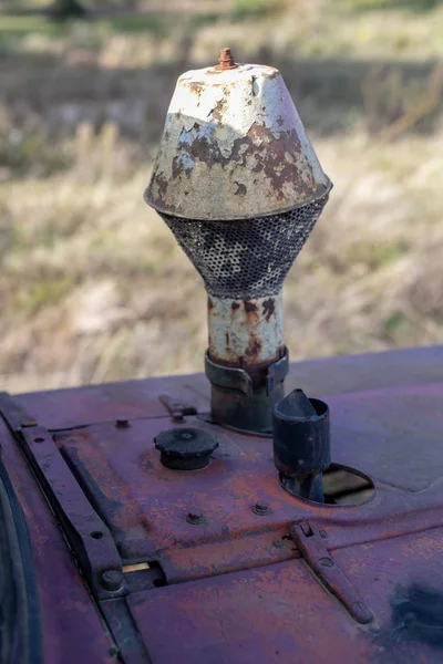 Eine Alte Planierraupe Den Boden Einzuebnen Ausrüstung Für Erdarbeiten Auf — Stockfoto