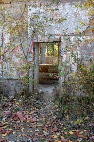 Uma Janela Partida Num Antigo Edifício Abandonado Vidro Partido Local — Fotografia de Stock