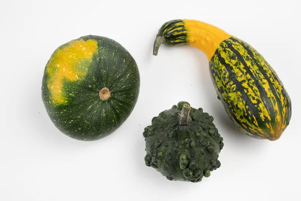 Zucca Decorativa Tavolo Cucina Bianco Frutta Halloween Decorazioni Sfondo Autunno — Foto Stock