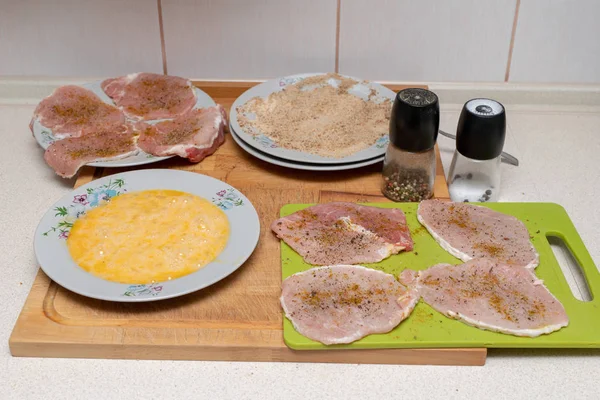 Preparare Una Costoletta Maiale Una Cucina Casalinga Ingredienti Una Gustosa — Foto Stock