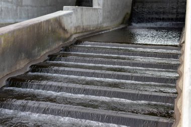 Küçük bir nehir üzerinde küçük bir baraj. Orta Avrupa'nın su Barajı. Kış sezon.