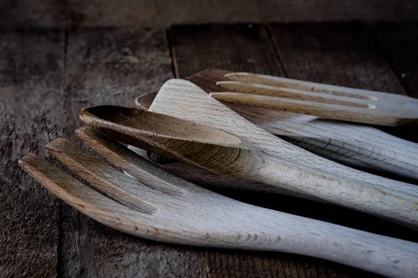 Wooden Kitchen Utensils Kitchen Table — Stock Photo, Image